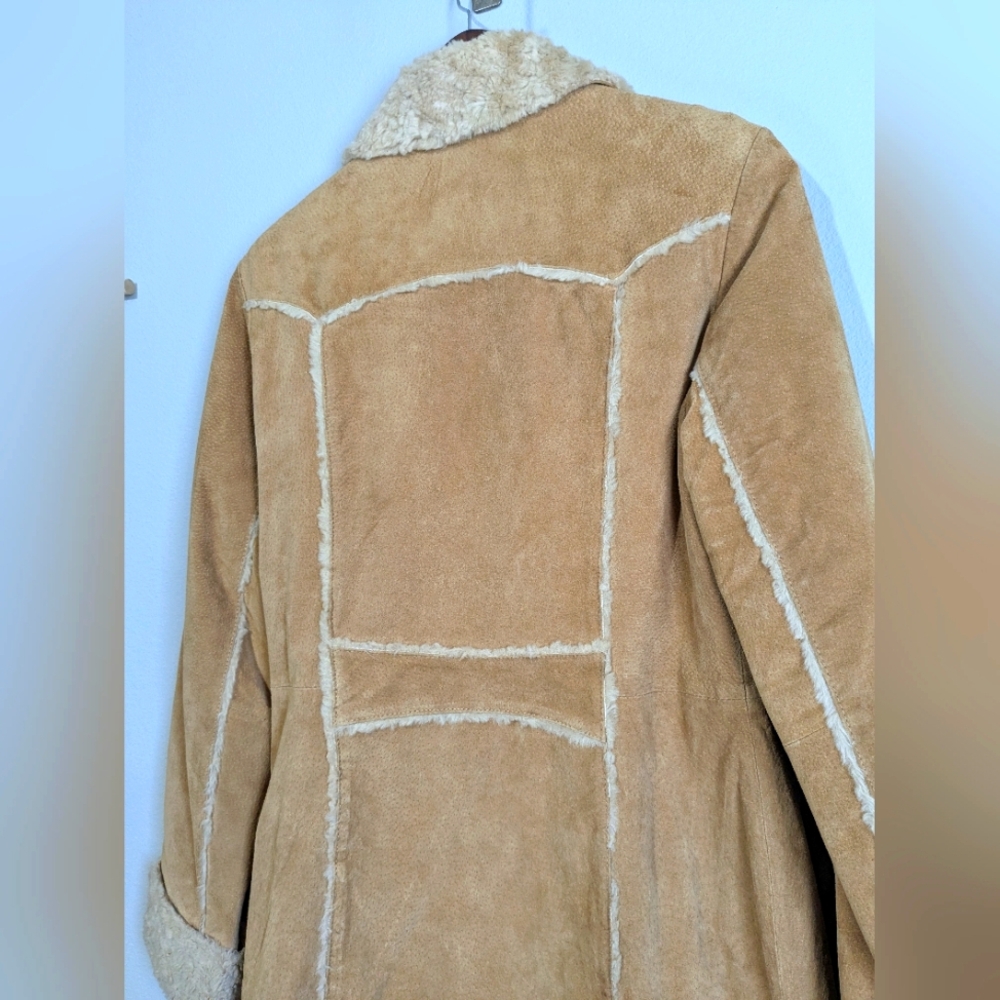 Vintage Giacca Long Leather And Shearling Fitted Button Front Penny Lane Coat S - Picture 11 of 13